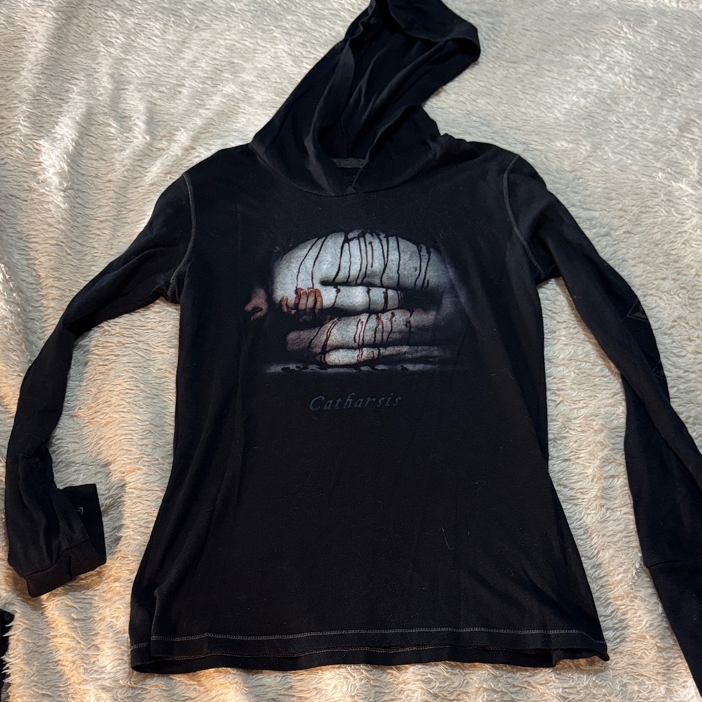 Machinehead   Black Hooded Graphic Tee with 'Catharsis' Print